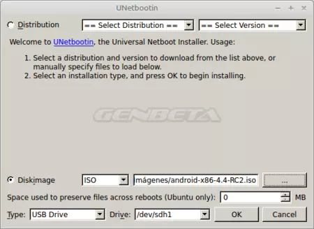 Android-x86, creación de medio de arranque con Unetbootin