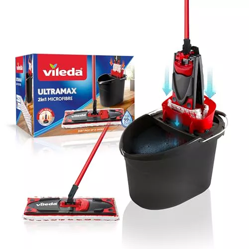 Vileda Ultramax - Mopa de microfibras para Fregar y Cubo con escurridor