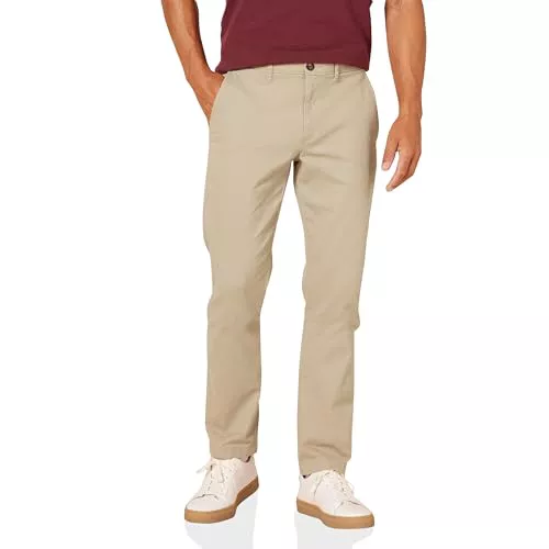 Amazon Essentials Pantalones chinos de pitillo, elásticos, informales Hombre, Marrón Caqui, 40W / 32L