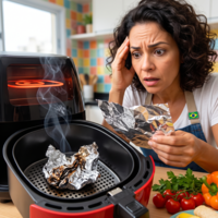 Papel-alumínio não deve ser usado na Airfryer e o motivo técnico vai te fazer parar hoje mesmo 