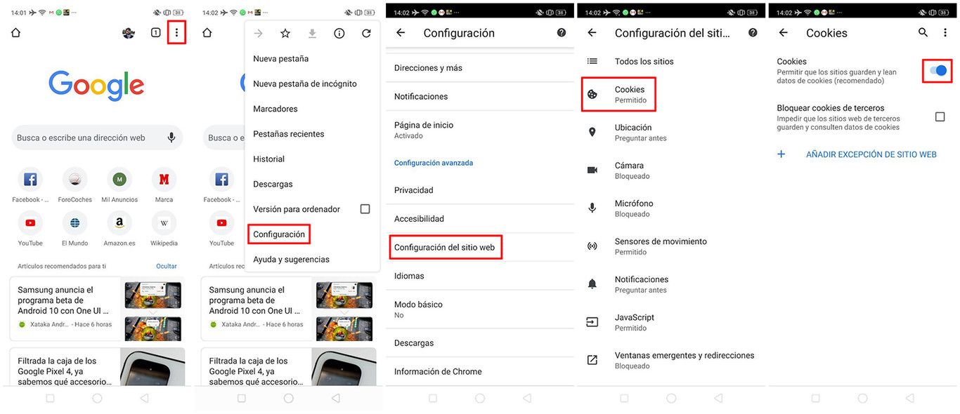 Cómo habilitar y deshabilitar las cookies en Google Chrome para Android
