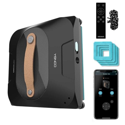 Cecotec Robot Limpiacristales Conga Windroid 1390 Double Spray Connected, 3 en 1; Pulveriza, Limpia y Seca, Doble Spray, App y Mando, 8 Modos, Radio de acción 7,5m, Cuerda de Seguridad, Kit Limpieza