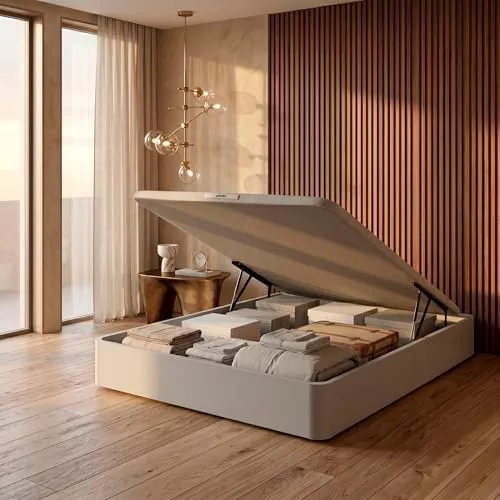 PIKOLIN Canapé Abatible de Madera con Gran Capacidad | Montaje y Retirada Usado Incluido | Esquinas Delanteras Redondeadas | 135x190 | Color Blanco | 32 cm Altura | AIRBOX