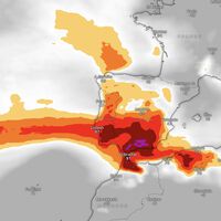 La única manera racional de resumir este mapa de la borrasca Leonardo en Andalucía es con una palabra: "peligro"