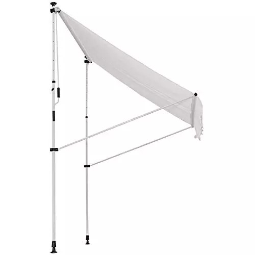 Outsunny Toldo Manual Retráctil 2x1,5 m Toldo Exterior Terraza Enrollable Altura Ajustable con Manivela 170-280 cm Sin Taladro para Balcón Jardín Blanco