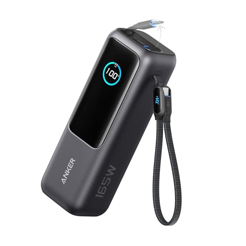 Anker Zolo Power Bank Cargador portátil de 25000mAh y 165W, Tres Puertos USB-C de 100W MAX. para la Carga de Varios Dispositivos, Cables Integrados y retráctiles, para iPhone 16, MacBook y más
