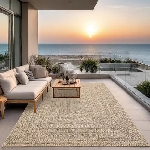 the carpet Kansas - Alfombra para Exterior e Interior con Aspecto de Yute Natural