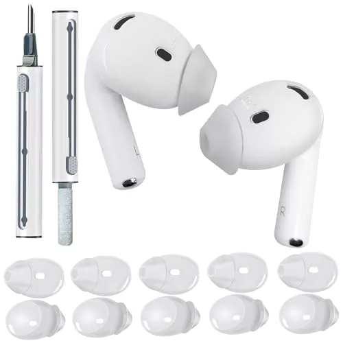 5 pares de almohadillas para AirPods 4, fundas de silicona compatibles con Apple AirPods 4, almohadillas antideslizantes para AirPods 4 [incluye lápiz de limpieza] (borrar)