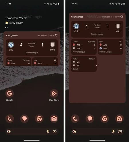 Android 14 のホーム画面に新しいウィジェットが表示されるのは次のとおりです。画像提供: 9to5Google。