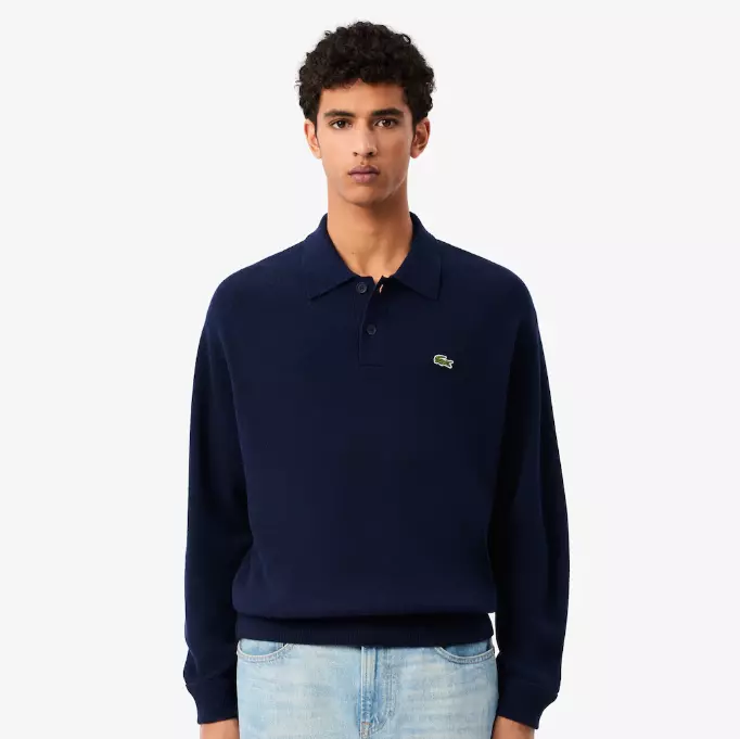 Jersey tipo polo de corte holgado de lana cardada
