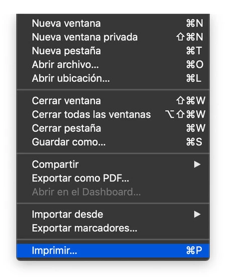 Menu Imprimir Macos