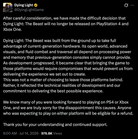 Dying Light Beast Consolas Pasadas Port