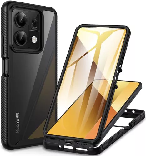 CENHUFO Funda Xiaomi Redmi Note 13 5G, Carcasa Antigolpes 360 Grados con Protector Pantalla Integrado Robusta Doble Cara Case Transparente Anti-Amarilleo Capa Funda para Redmi Note 13 5G - Negro
