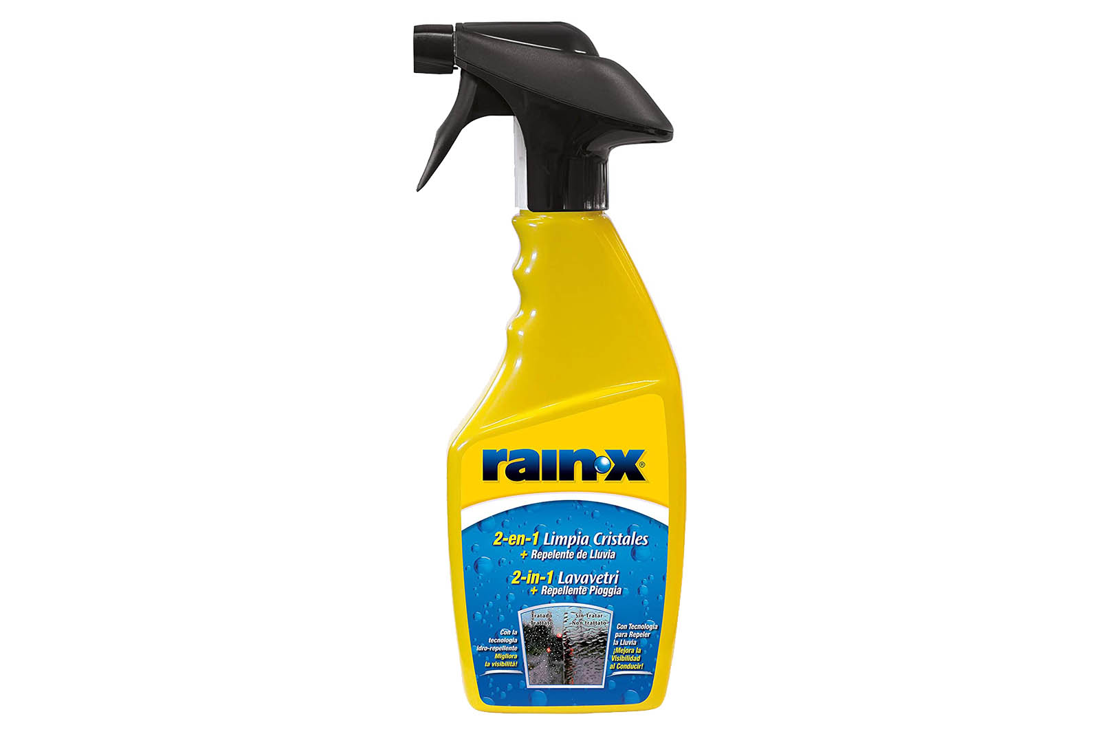 Rain-X 26041 - 2 en 1 Limpiacristales y Anti-lluvia, Fabricado en España, Parabrisas, Lunas, Mampara, Espejos, 500ml