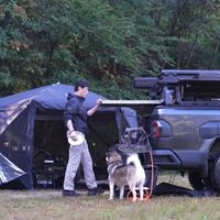 Bajo el diluvio, con una pick-up camper y un husky: el vídeo ASMR que nos demuestra cómo viajar mejor cuando todo se tuerce