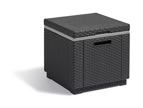 Keter Ice Cube Mesa Nevera para terraza o jardín Exterior, Resina con Acabado ratán Plano, 42 x 42 x 41 cm, Color Grafito