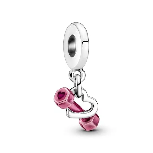 Pandora Passions Colgante con diseño de mancuerna de plata de ley con esmalte rosa transparente
