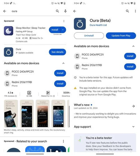 APK は Google Play から更新可能で、別のソースからの更新通知が表示されます。 Android Authority からのスクリーンショット
