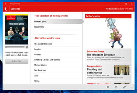 The Economist ahora está disponible como aplicación universal de Windows 10, para móvil y PC