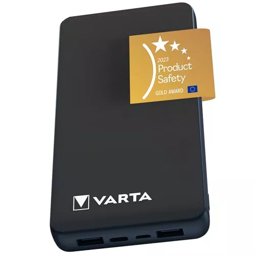 VARTA Batería Externa 20000mAh, Power Bank Power on Demand con 4 Puertos (1x Micro USB, 2X USB 3.0, 1x USB C), Compatible con Tablet y Smartphone, Cargador portátil, Embalaje ecológico
