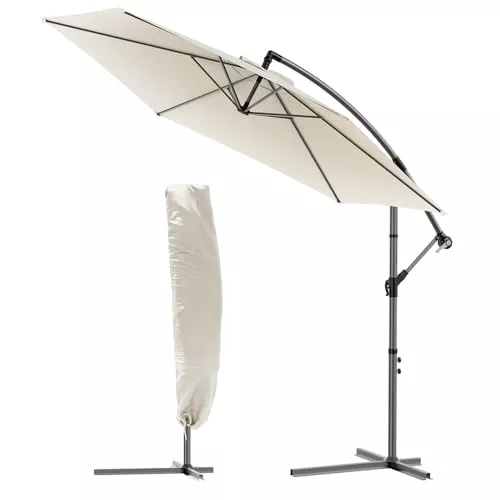 VOUNOT® 300 cm Parasol Excentrico, Sombrilla de Jardín con Manivela y Funda Protectora