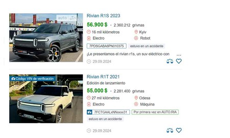 Rivian siniestrados a la venta en Ucrania