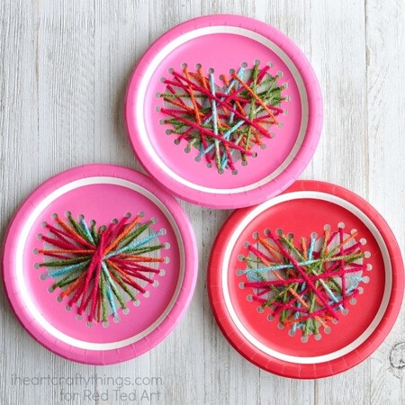 Paper Plate Yarn Weaving Heart Craft
