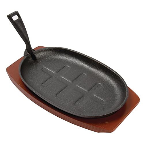 Olympia ovalada de hierro fundido Sizzler con soporte de madera 