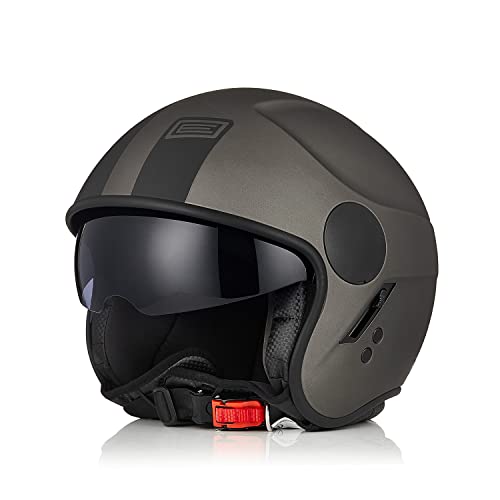 ORIGINE Casco Jet Moto Casco Scooter Moto Abierto con Visera Homologado ECE (Basic Black Titanium,L)