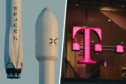 Composición con imagen de cohete de SpaceX y logo de T-Mobile