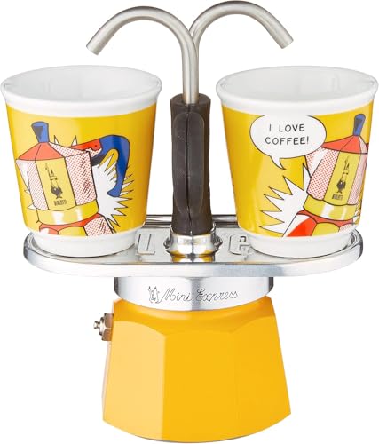 Bialetti Mini Express color amarillo, cafetera + 2 vasos