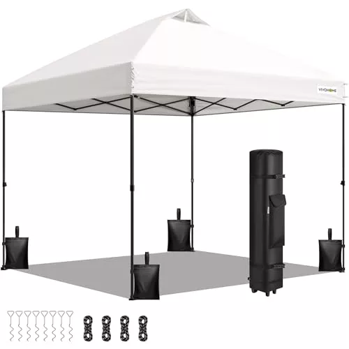 VIVOHOME 3x3m Carpa Plegable Pop Up Gazebo Altura Ajustable Toldo Impermeable con Ventilación 4 Bolsas de Arena Portátil 8-10 Personas para Jardín Plaza