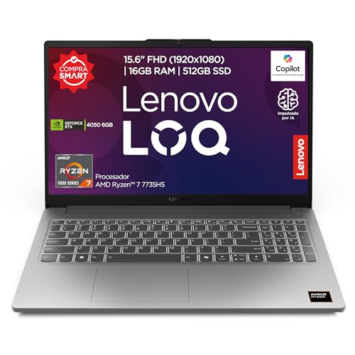 Laptop Gaming Lenovo LOQ | AMD Ryzen 7 7735HS | 16GB RAM 512GB SSD | 15,6" FHD | NVIDIA GeForce RTX 4050 | con AI | Windows 11 (Modelo 2026)