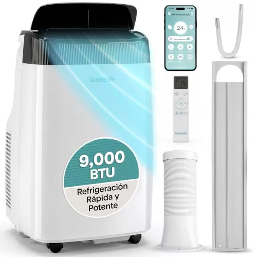 SereneLife Aire Acondicionado Portátil 9000 BTU WiFi, 3 en 1