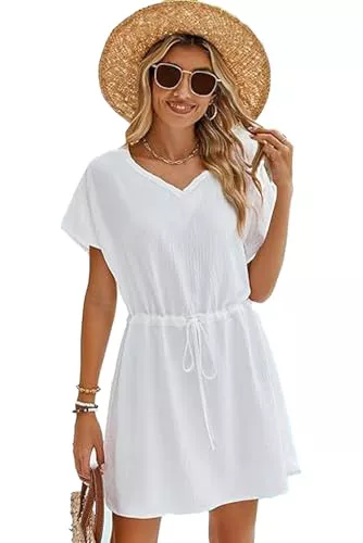 Vossmi Vestido de Playa Mujer Manga Corta
