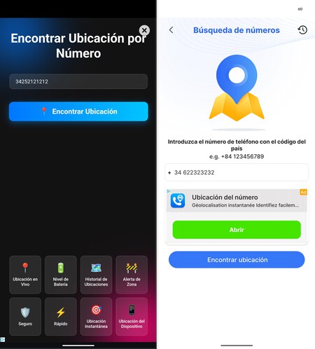 Dos ejemplos de apps que prometen buscar números de teléfono