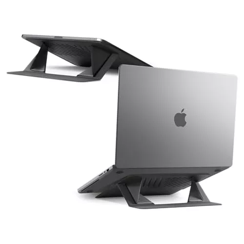 Spigen Slim Fold Soporte Portatil Plegable, Ordenador Portatil [Ultra Fino y Ligero] Diseño Ergonómico y Antideslizante, Soporte de Viaje para Portátil Compatible con MacBook Pro Air Neo M4 M5 13"-14"