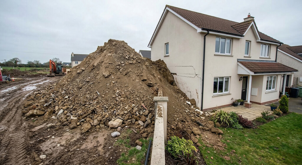 Parecía una simple obra del vecino. Ahora, una montaña de tierra gigante amenaza con enterrar su casa