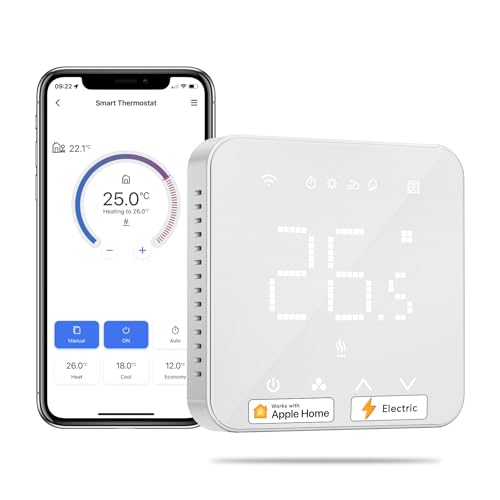 Meross Termostato inteligente de 16 A para calefacción eléctrica por suelo radiante compatible con HomeKit, Siri,Alexa y Google Home, con WiFi, pantalla táctil LED ycontrol por voz