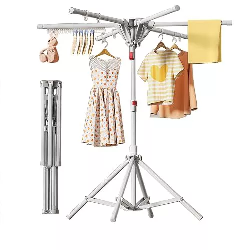 HEYOUTH Tendedero Plegable de 6 Barras Extensible - Ahorra Espacio en Acero al Carbono para Balcón, Camping, Interior y Exterior | Gris Plateado
