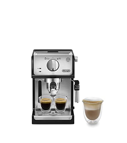 De'longhi - Cafetera de Bomba Tradicional para Espresso y Cappuccino, Admite Café Molido y Monodosis, 2 Tazas Simultáneamente, Depósito de Agua de 1.1 l, 1100 W, ECP 35.31, Negro y Plata