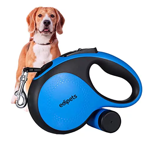 Edipets, Correa Perro Extensible, Retráctil, 8 Metros, Incluye Dispensador de Bolsas, Cinta Flexible para Adiestramiento y Paseo, para Perros Pequeños, Medianos y Grandes (Azul, 8 Metros)
