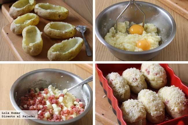 Patatas rellenas de jamón y queso. Receta de cocina fácil, sencilla y ...