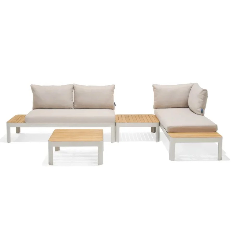 Set de jardín Portals de madera de teca de 4 plazas beige