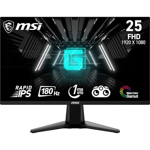 MSI G255F - Monitor Gaming de 24.5", FHD (1920x1080), 180 Hz / 1ms, Adaptive-Sync, Display Port 1.2a, HDMI 2.0b, Negro