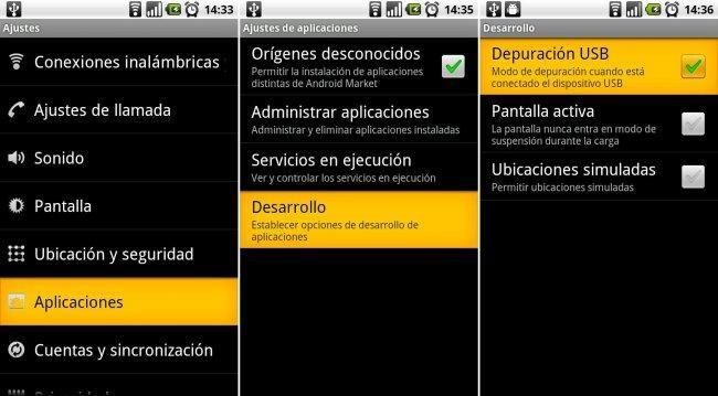 Como se captura la pantalla en Kairos de Nextel Depuración USB