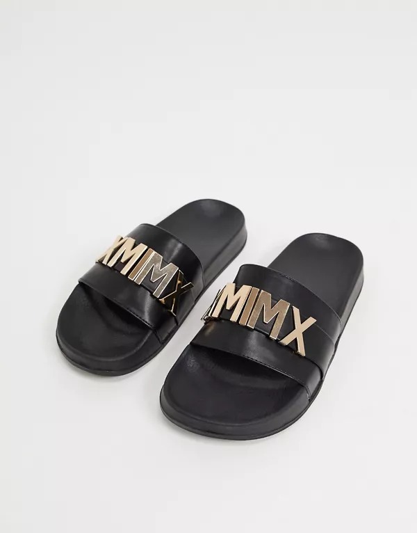 Sandalias negras con detalle dorado de ASOS DESIGN
