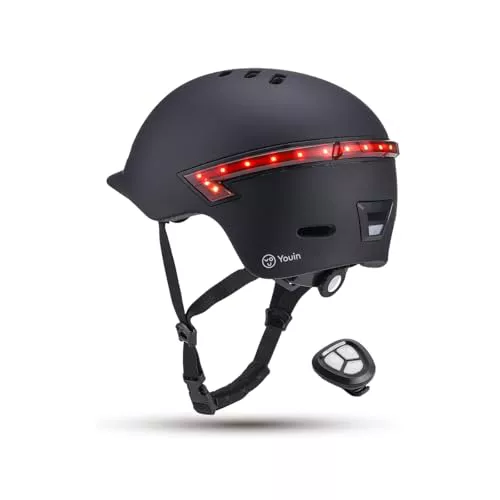 YOUIN MA1015B Casco Inteligente LED para Patinete y Bicicleta Bluetooth con Mando Remoto para Luces Intermitentes, batería Recargable USB Norma Seguridad EN1078 Talla L (58cm a 61cm)