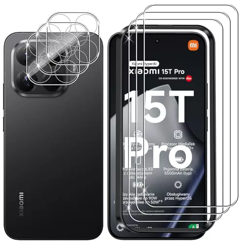 Lutree Cristal Templado para Xiaomi 15T Pro/Xiaomi Mi 15T Pro, 3+3 Piezas Protector de Pantalla + Protector de Lente de Cámara, Dureza 9H HD Anti-Arañazos Vidrio Templado Película Protectora