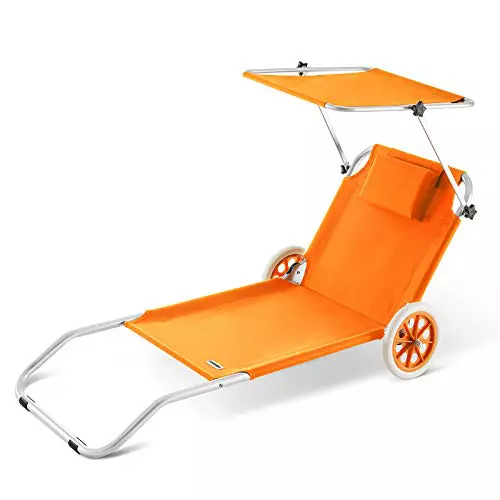 CASARIA® Tumbona Plegable 2 Ruedas Parasol Silla Playa Portátil Exterior